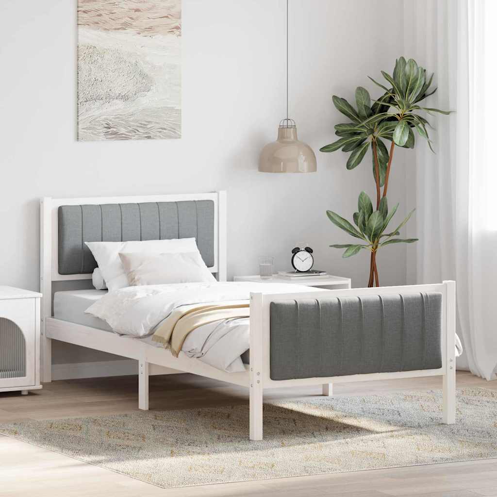 vidaXL Bettgestell Weiß und hellgrau 90 x 190 cm Massivholz Kiefer