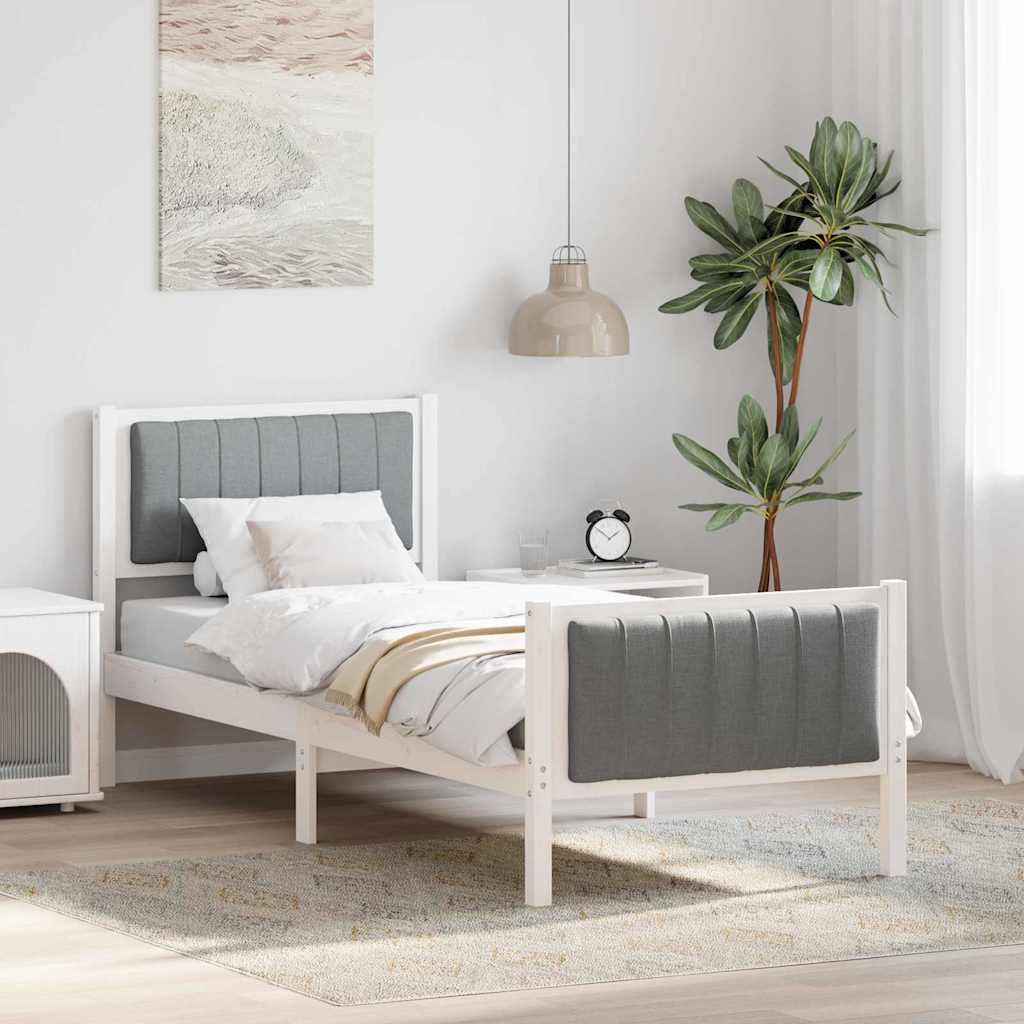 vidaXL Bettgestell Weiß und Hellgrau 75 x 190 cm Massivholz Kiefer
