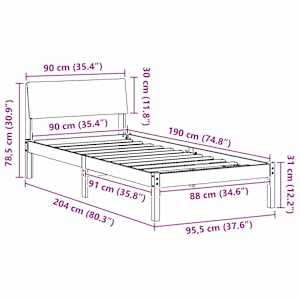 Rám postele Hnědo-černá 90 x 190 cm Masivní borovicové dřevo - obrázek 11
