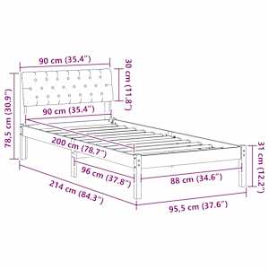 Rám postele s čelo Bílá a světle šedá 90 x 200 cm - obrázek 11