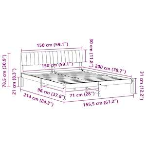 Rám postele Hnědá a taupe 150 x 200 cm Masivní borovicové dřevo - obrázek 11