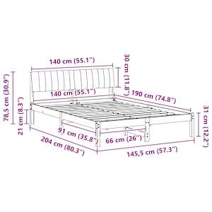 Rám postele Hnědá a taupe 140 x 190 cm Masivní borovicové dřevo - obrázek 11