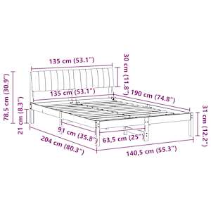 Rám postele Hnědá a taupe 135 x 190 cm Masivní borovicové dřevo - obrázek 11