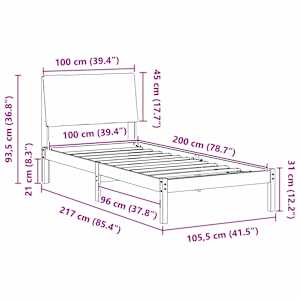 Rám postele s čelo Bílá a světle šedá 100 x 200 cm - obrázek 11