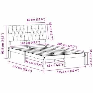 Rám postele s čelo Černá 120 x 200 cm Masivní borové dřevo - obrázek 11