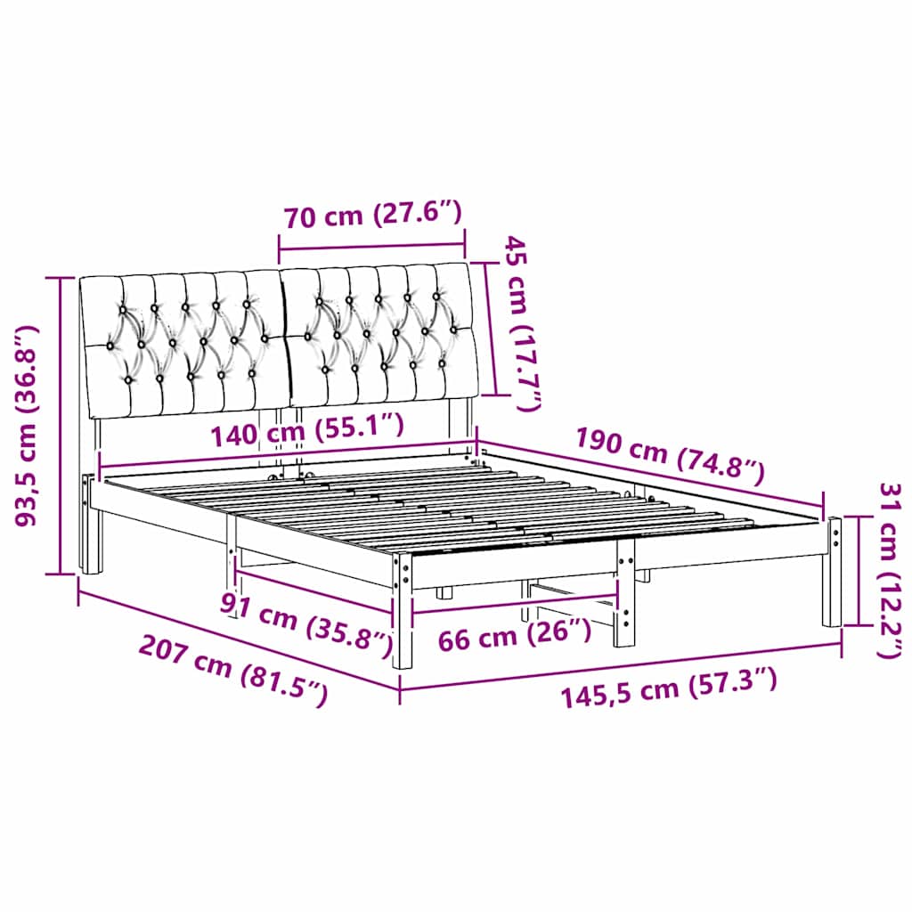 Bedframe Lichtgrijs 140 x 190 cm Massief grenenhout image 11