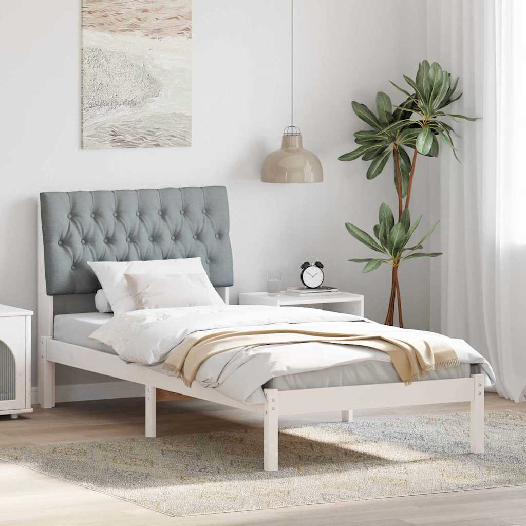 Paturi & cadre pat - Cadru de pat cu tăblie tapițată cu headboard Alb 90 x 190 cm