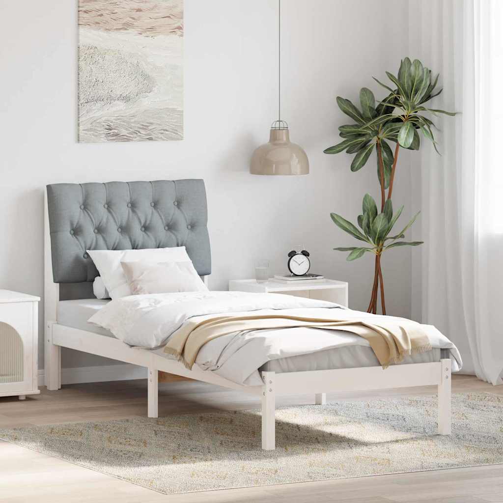 Paturi & cadre pat - Cadru de pat cu tăblie tapițată cu headboard Alb 75 x 190 cm