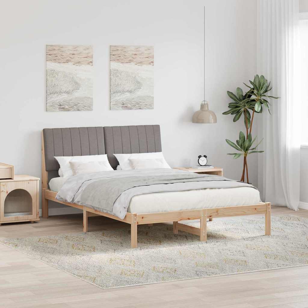 Bedframe met hoofdeinde Taupe 140 x 190 cm Massief grenenhout image 1