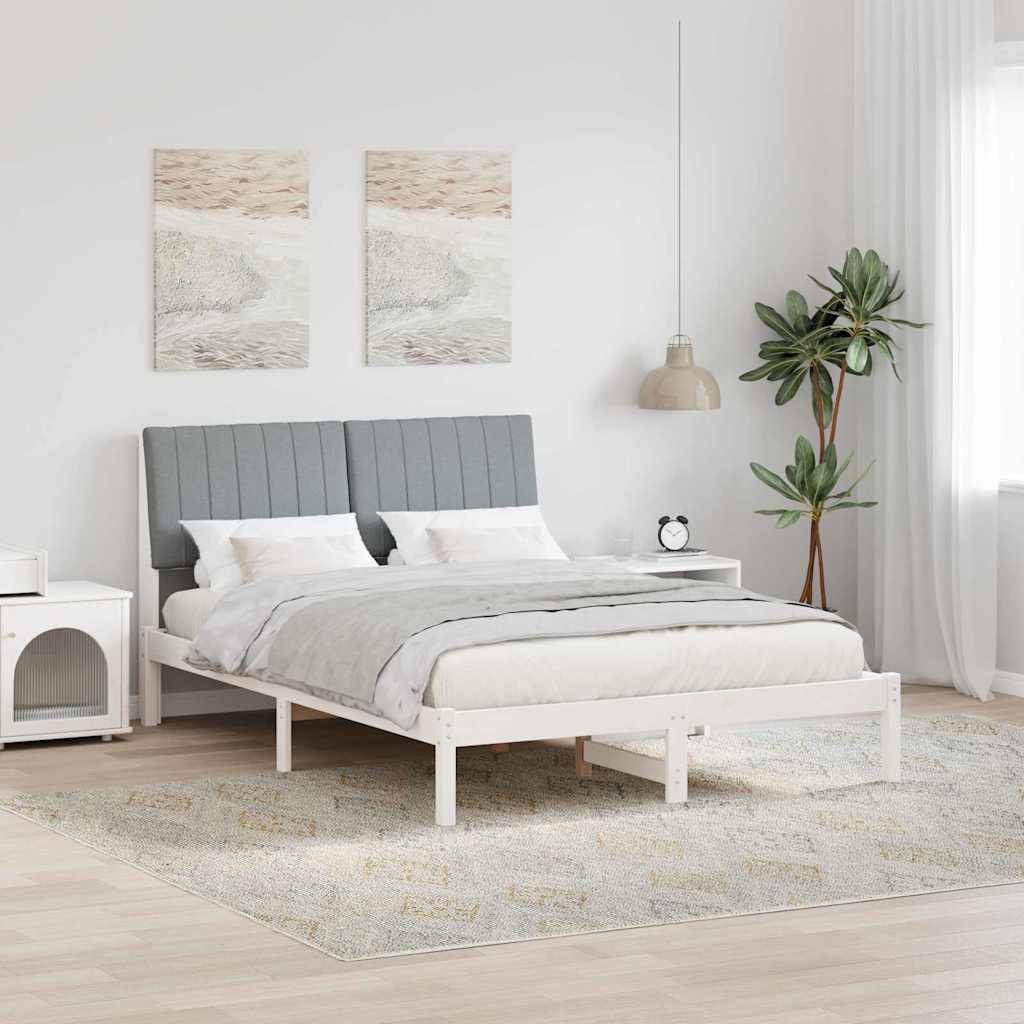 Paturi si accesorii - Cadru de pat cu headboard Alb 135 x 190 cm țesătură