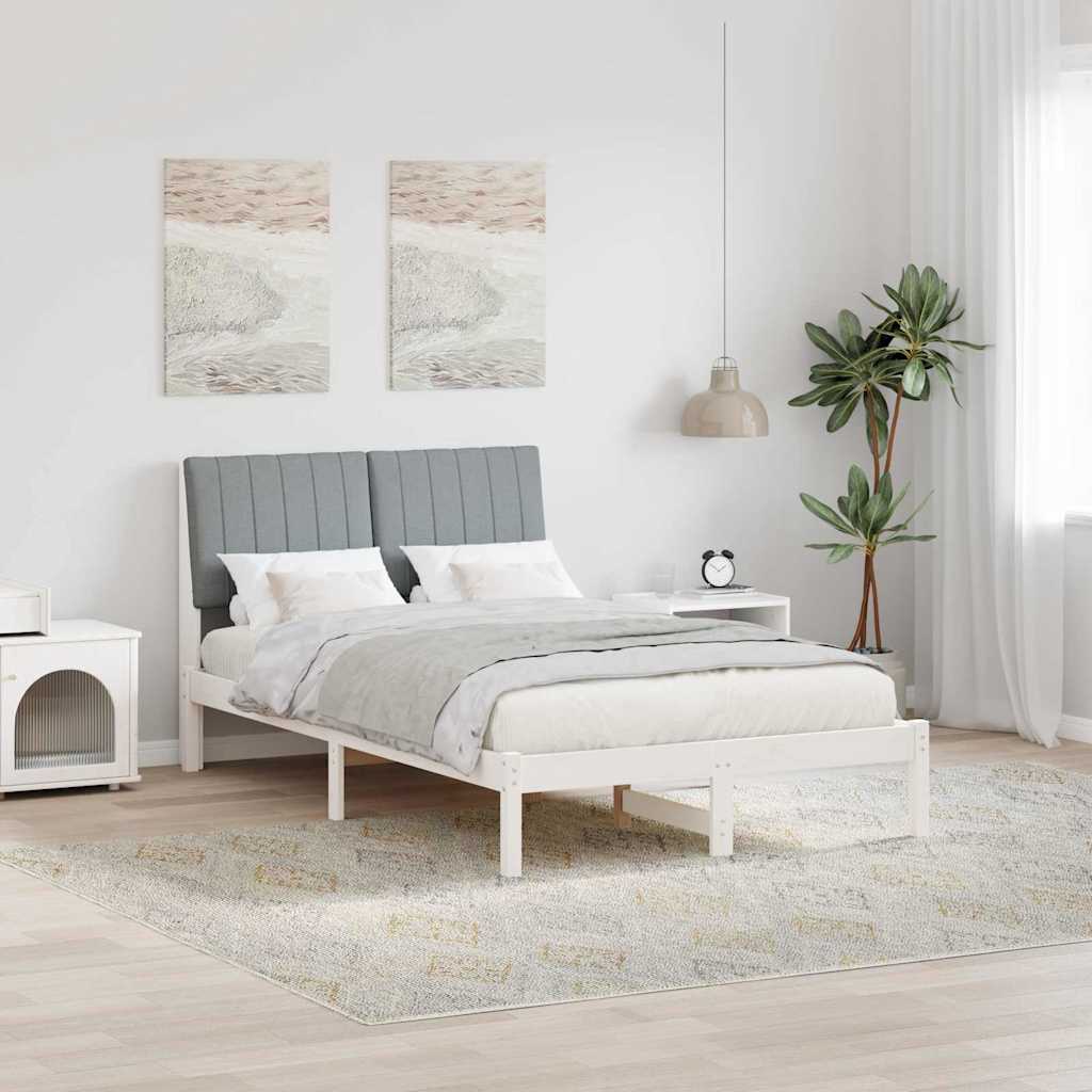 Paturi si accesorii - Cadru de pat cu headboard Alb 120 x 190 cm țesătură
