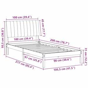 Rám postele s čelo Hnědá 100 x 200 cm Masivní borové dřevo - obrázek 11