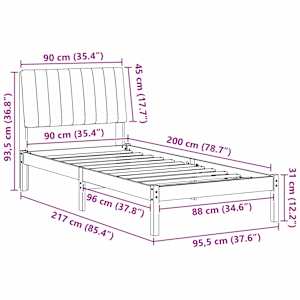 Rám postele s čelo Hnědá 90 x 200 cm Masivní borové dřevo - obrázek 11