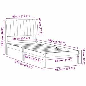 Rám postele s čelo Bílá 90 x 200 cm Masivní borové dřevo - obrázek 11