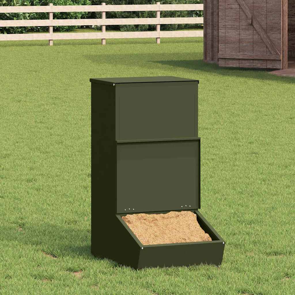 vidaXL Feeder pentru porci Verde măsliniu 55 x 51 x 91.5 cm