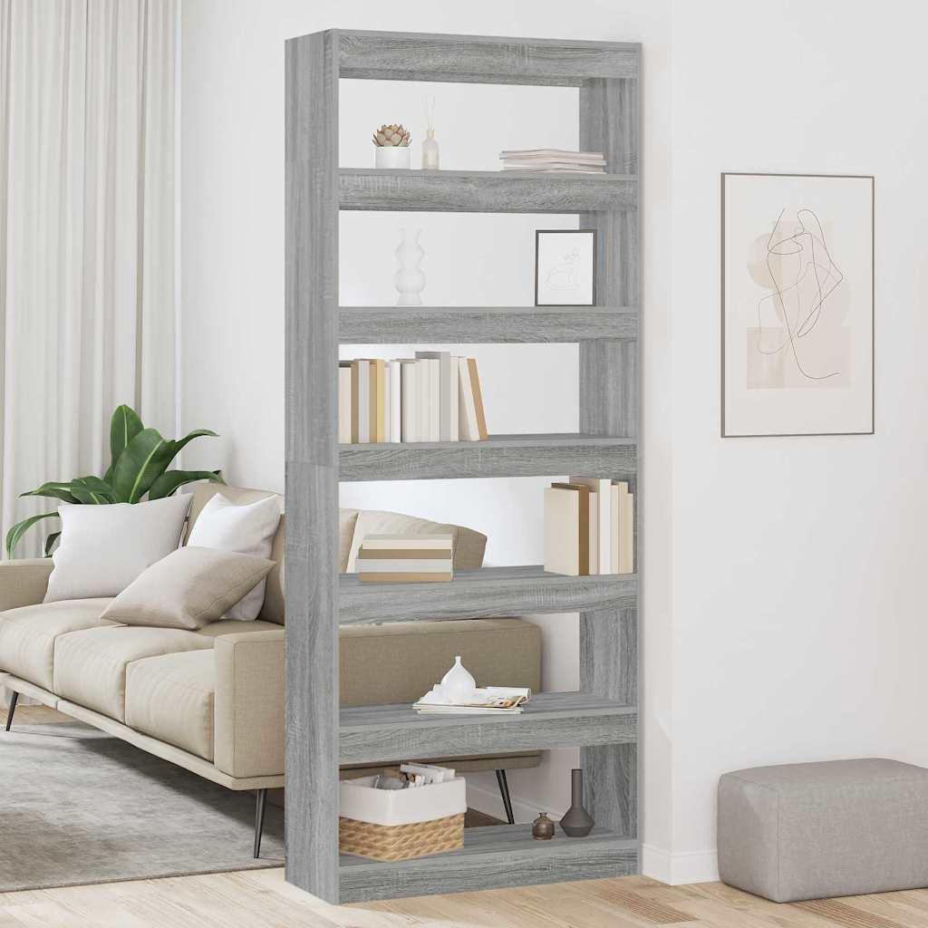 Bogreol Grå sonoma-eg 80 x 30 x 198 cm Konstrueret træ