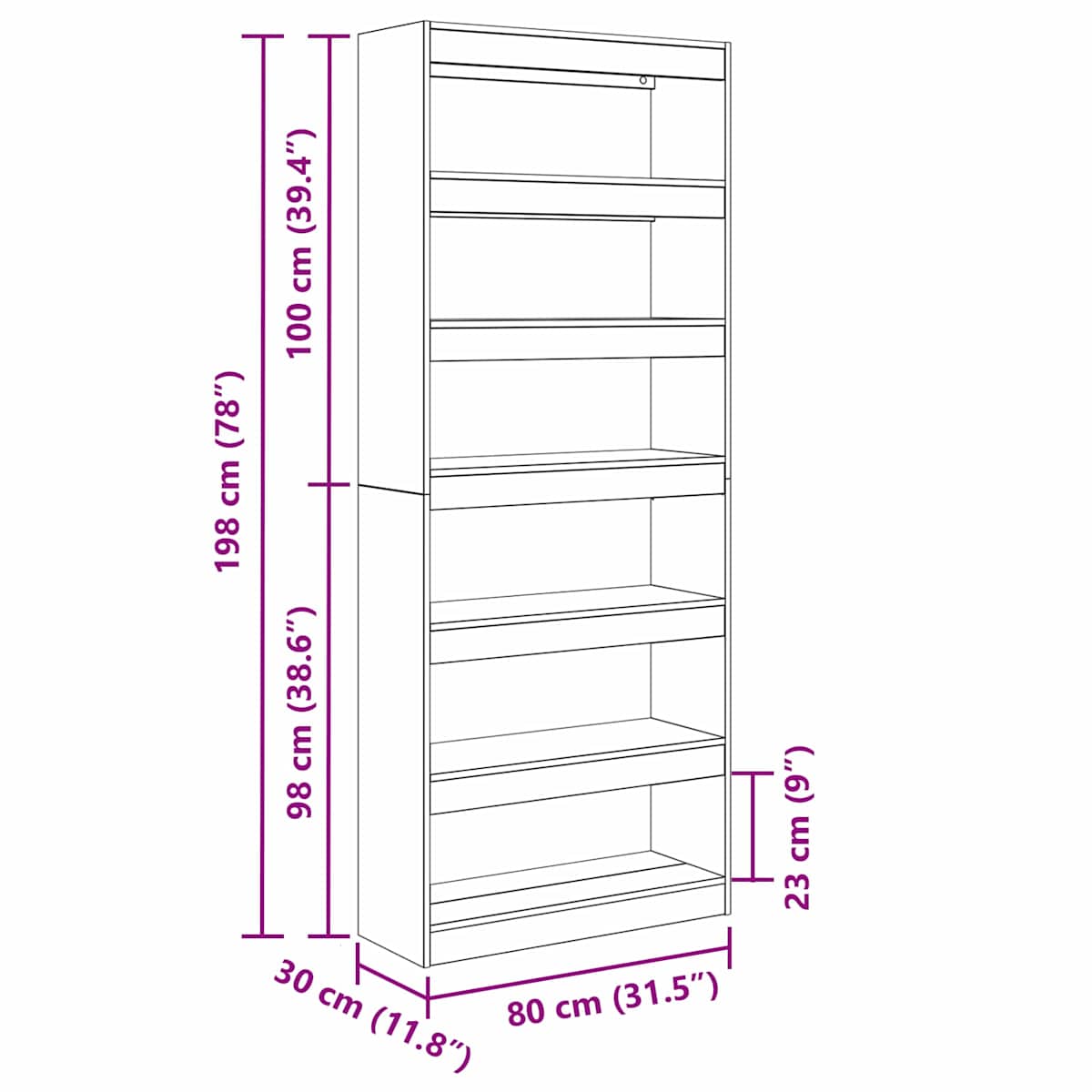 Bogskab 6 niveauer 80 x 30 x 198 cm Konstrueret træ - Billede 10