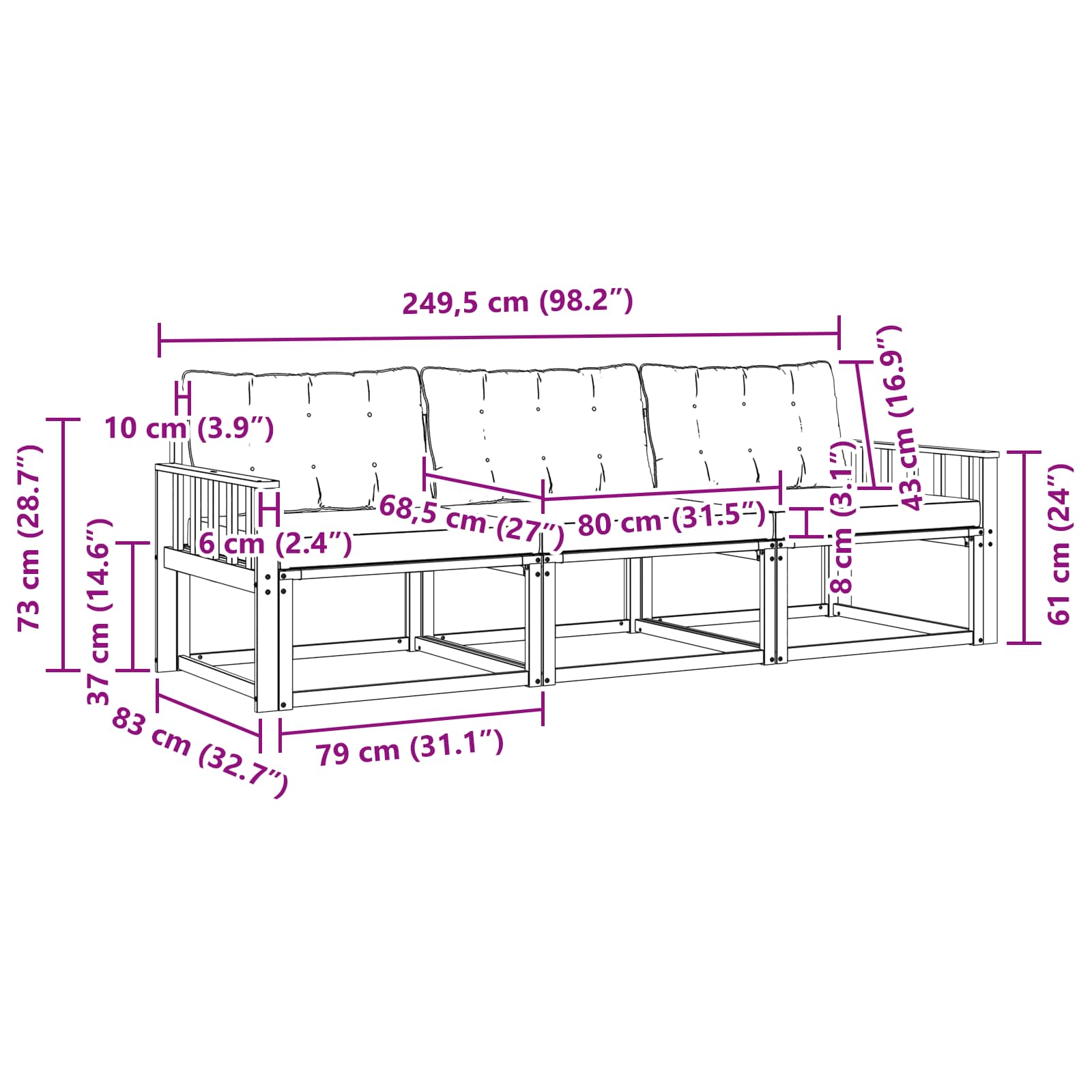 Zunanja garnitura za sedenje z blazino 3 pcs Bela in bež - slika 6