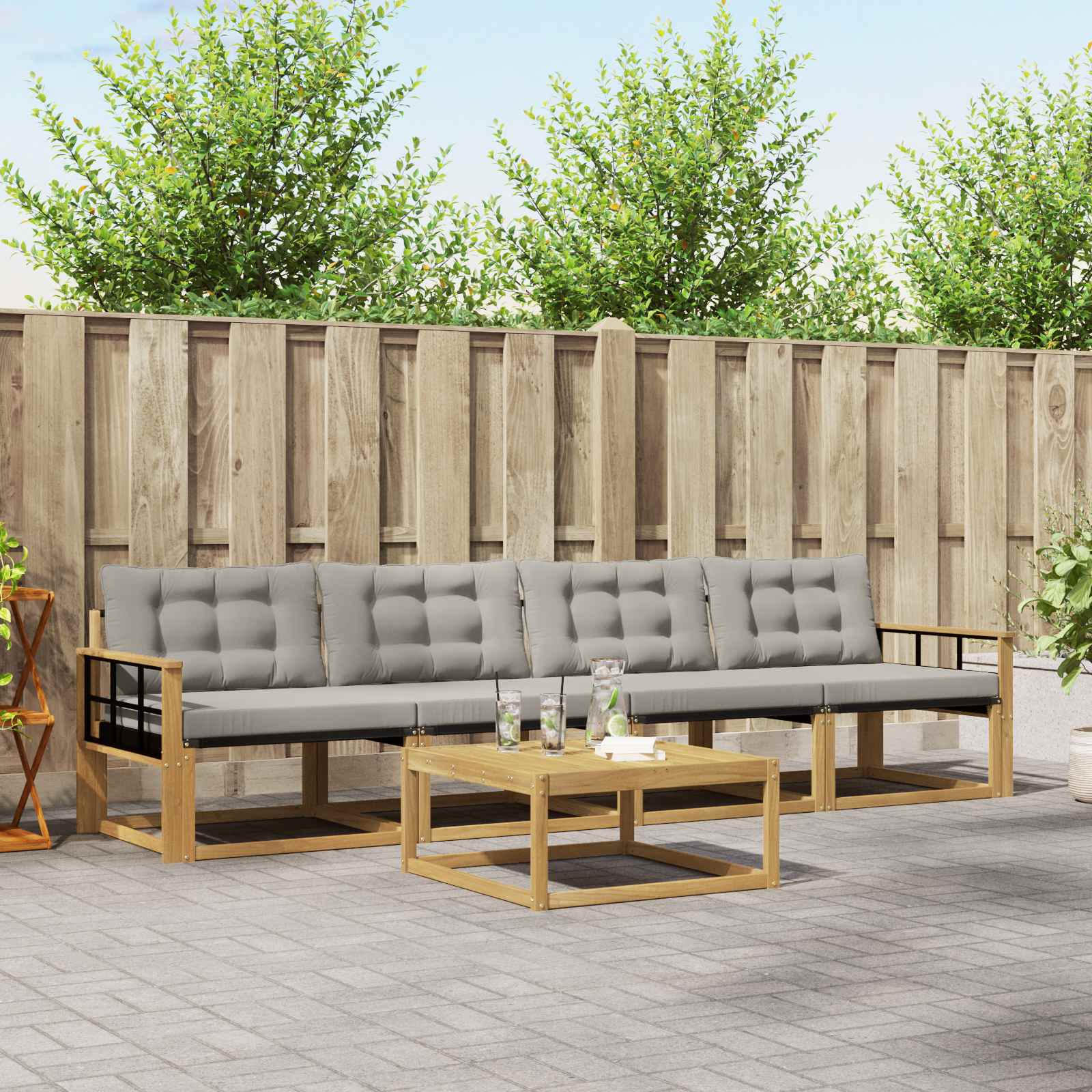 vidaXL Set de canapele de exterior 5 pcs Alb și gri deschis