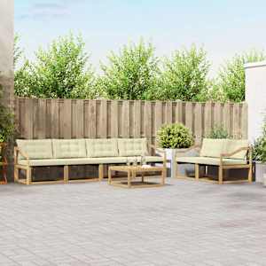 Zunanja garnitura za sedenje 7 pcs Bela in krem 79 x 79 x 37 cm