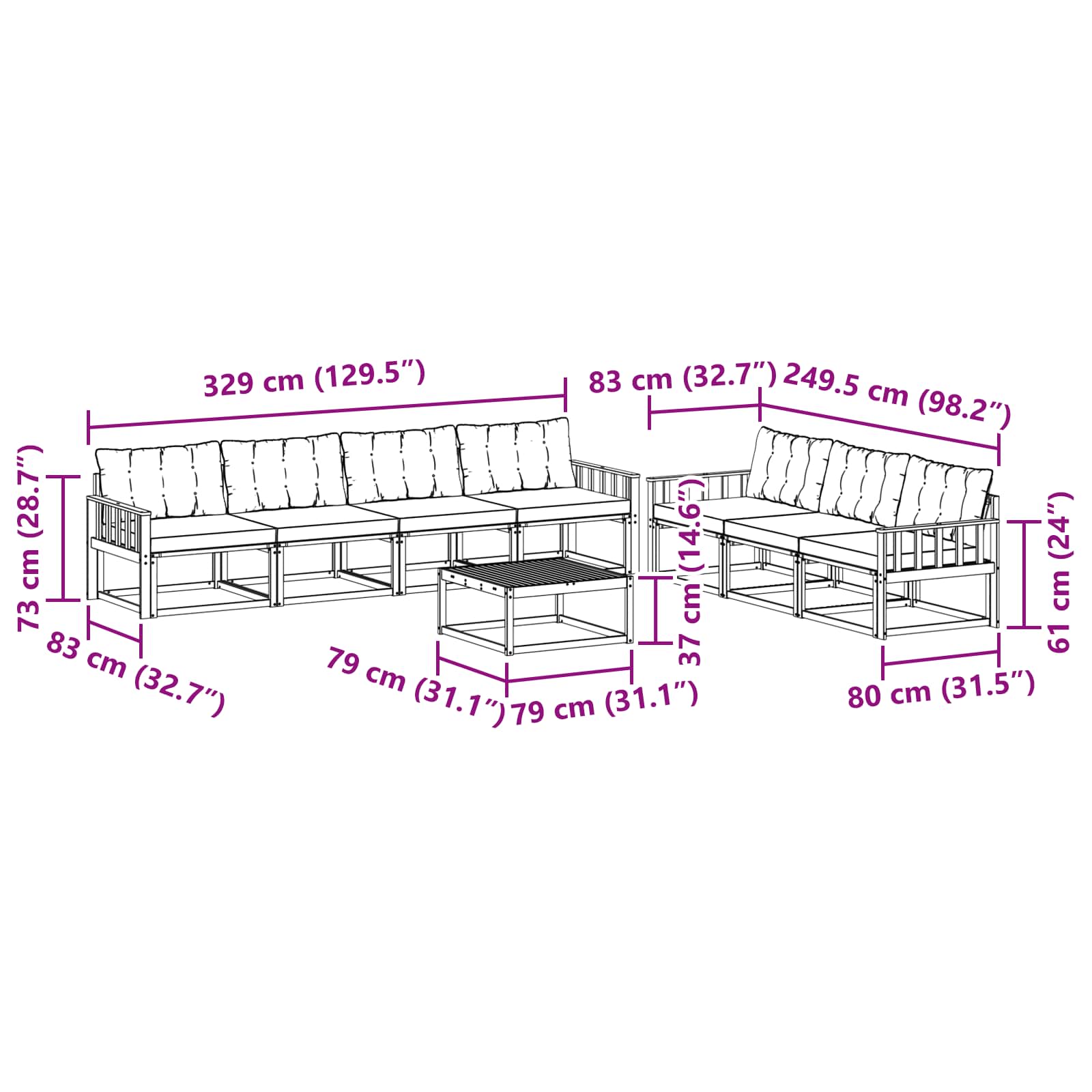 Zunanja garnitura za sedenje 8 pcs Bela in krem - slika 8