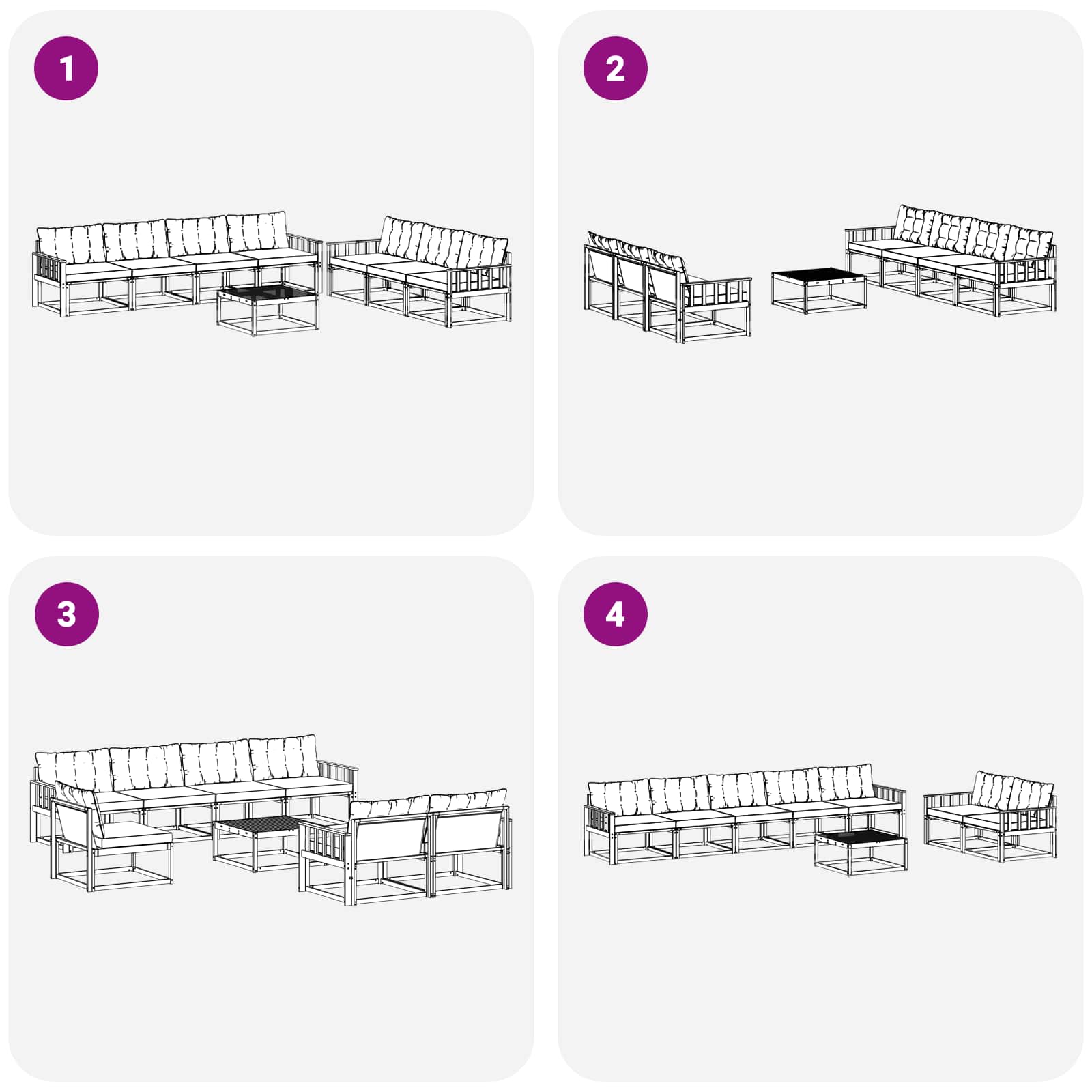 Zunanja garnitura za sedenje 8 pcs Bela in črna - slika 7