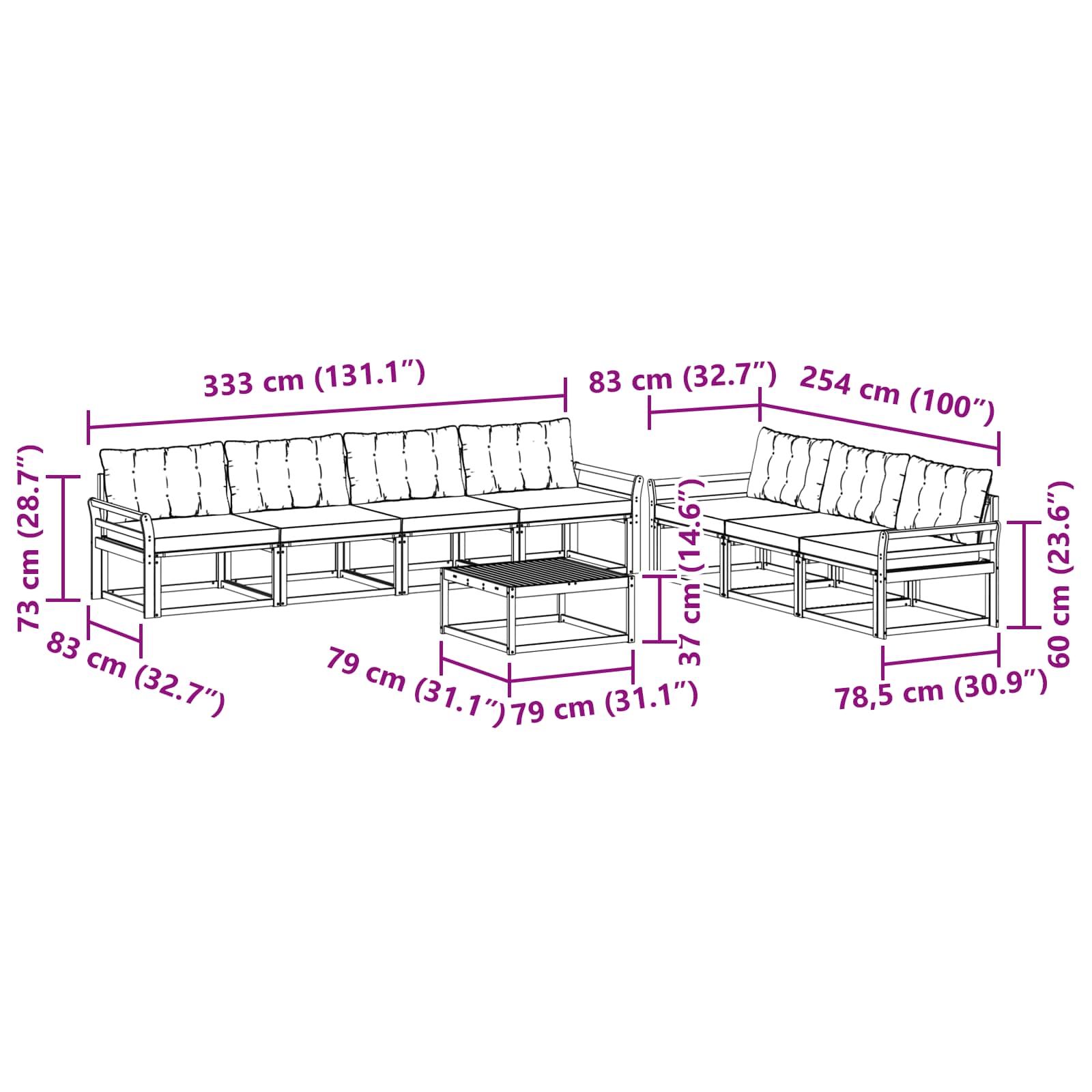 Zunanja garnitura za sedenje 8 pcs Bela in črna - slika 8