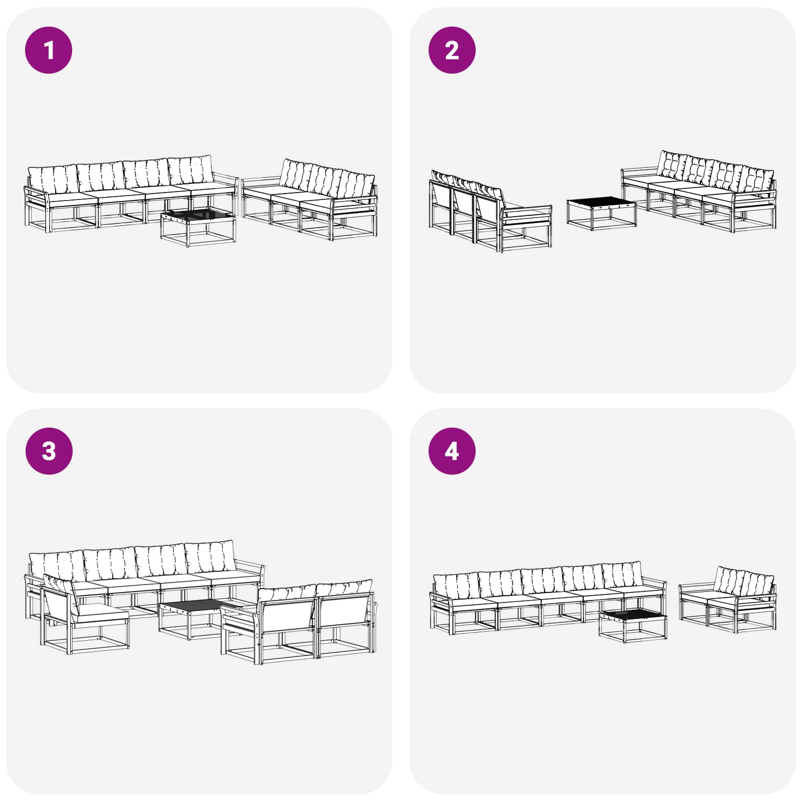 Zunanja garnitura za sedenje 8 pcs Bela in črna - slika 7