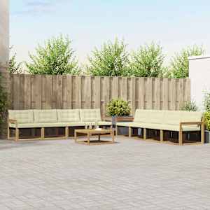 Zunanja garnitura za sedenje 9 pcs Bela in krem 79 x 79 x 37 cm