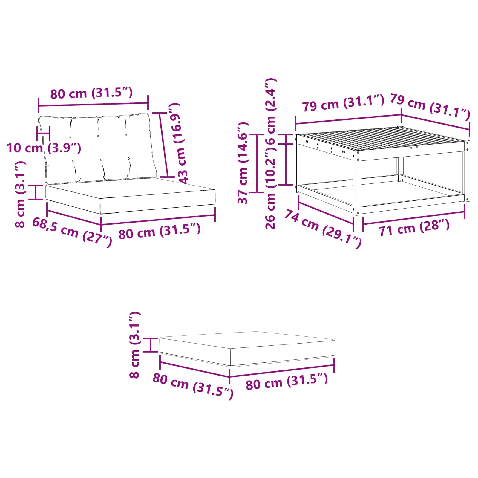 Zunanja garnitura za sedenje z blazino 4 pcs Bela in krem - slika 10