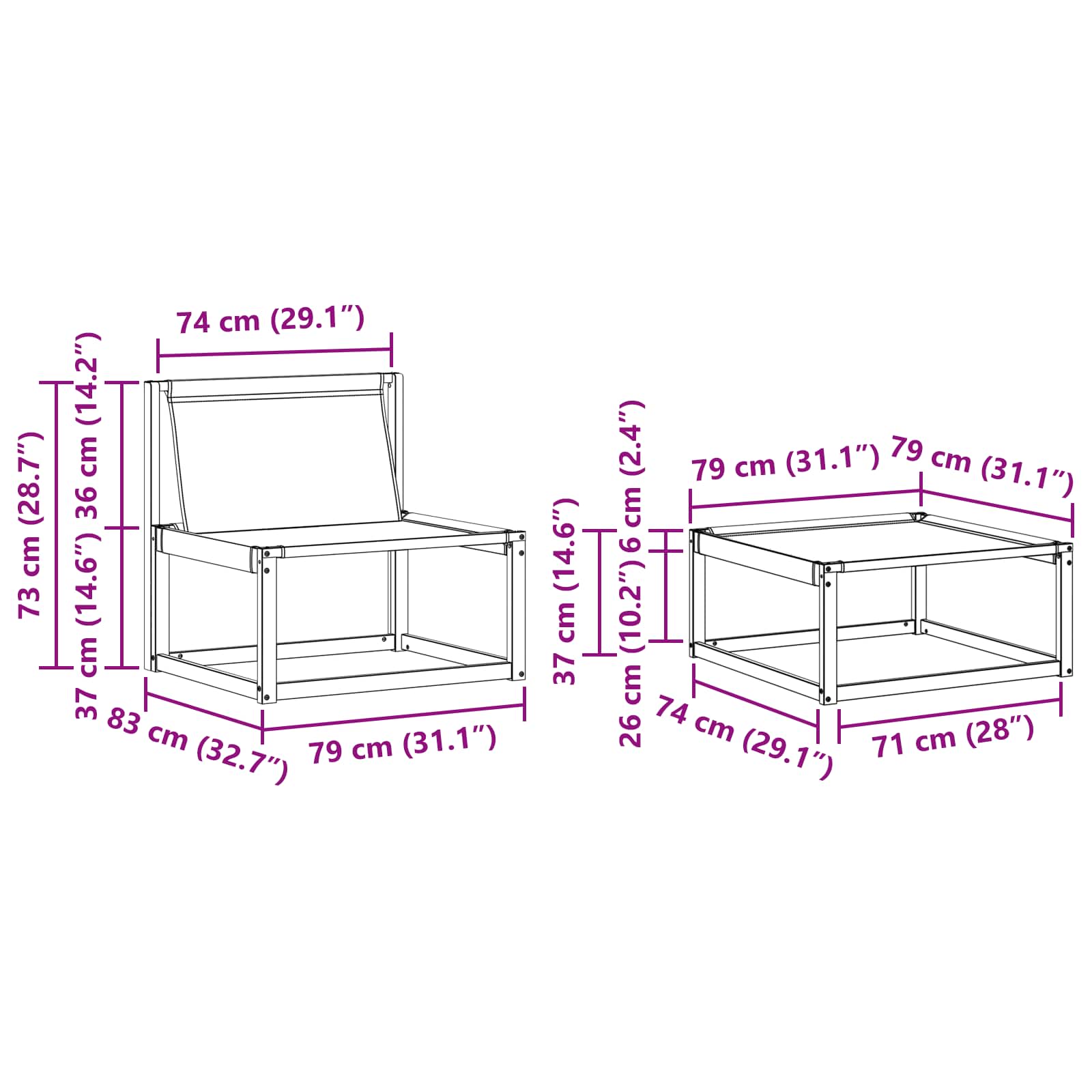 Zunanja garnitura za sedenje 4 pcs Bela in svetlo siva - slika 9