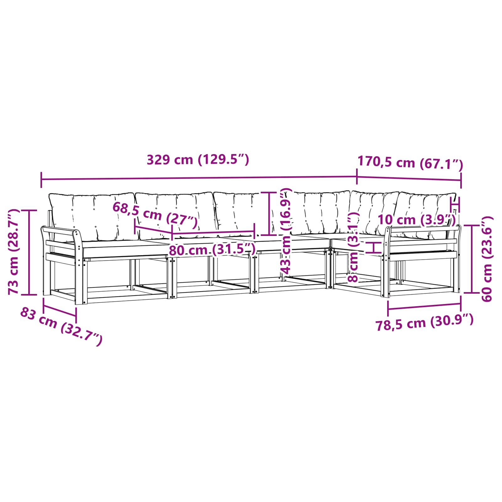 Zunanja garnitura za sedenje z blazino 5 pcs Bela in bež - slika 9