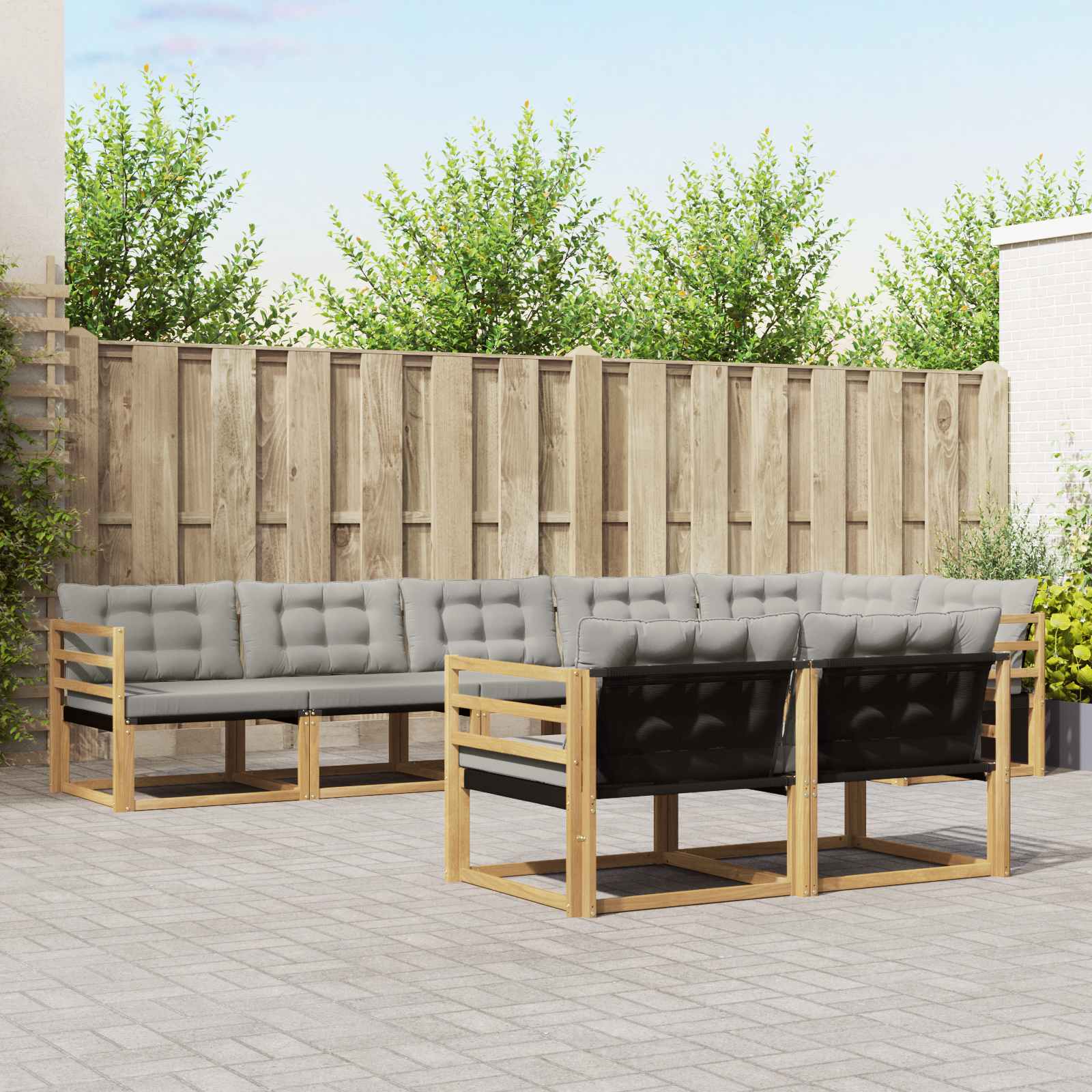 vidaXL Set de canapele de exterior cu pernă 8 pcs Alb și gri deschis