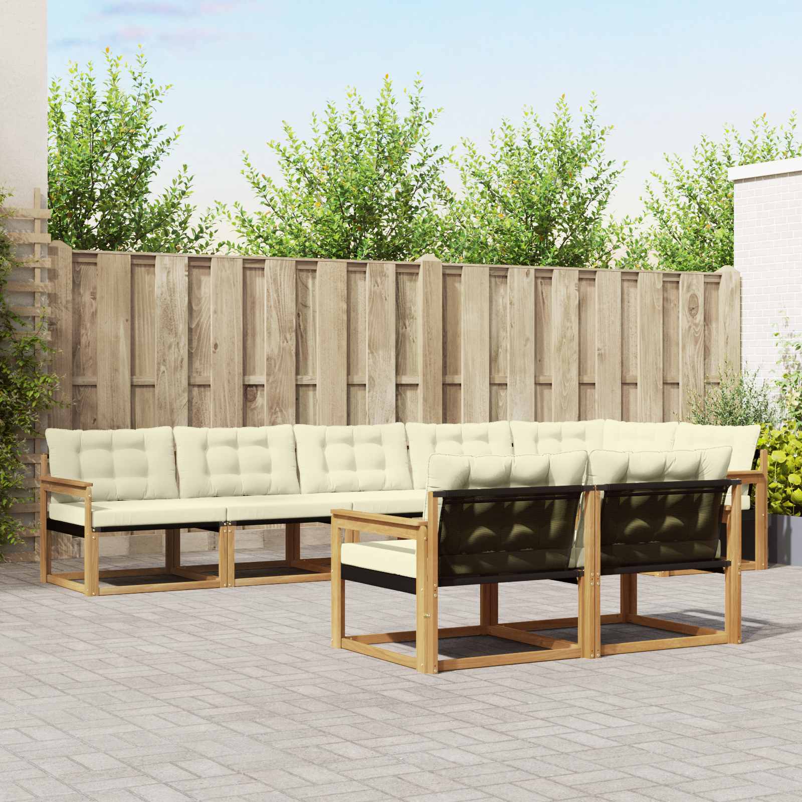 vidaXL Set de canapele de exterior cu pernă 8 pcs Alb și crem