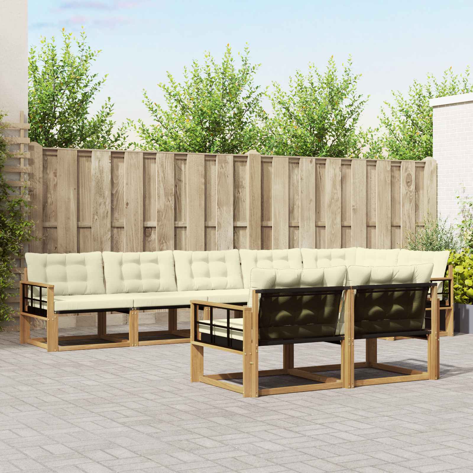 vidaXL Set de canapele de exterior cu pernă 8 pcs Alb și crem