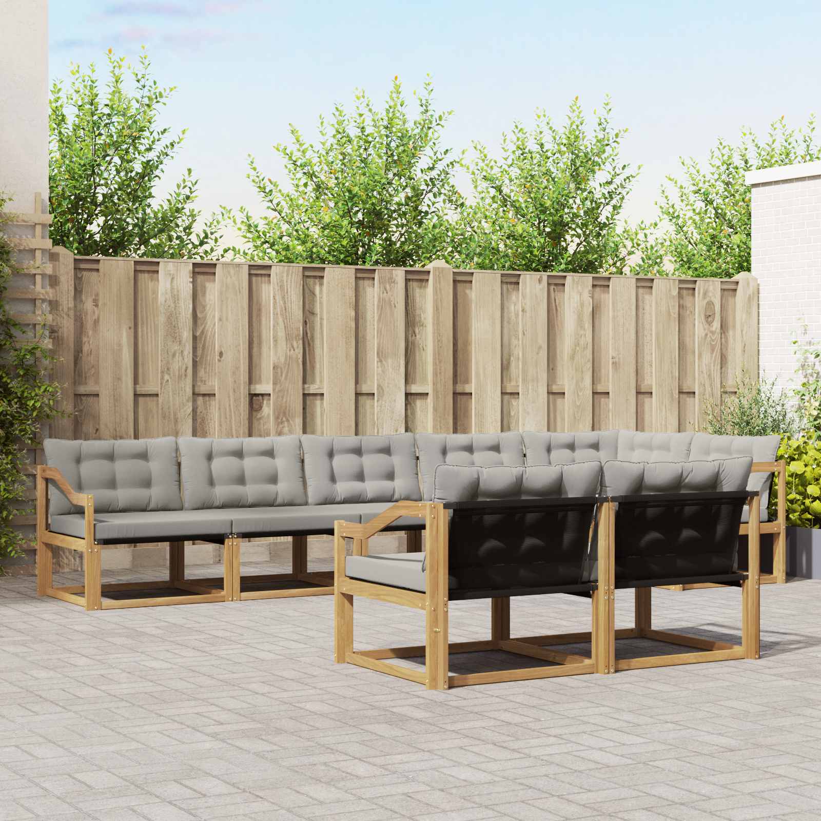 vidaXL Set de canapele de exterior cu pernă 8 pcs Alb și gri deschis