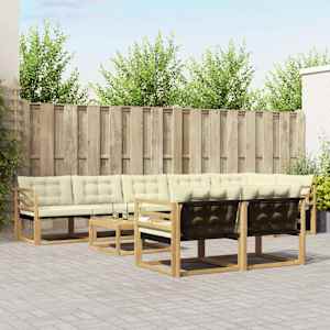 Zunanja garnitura za sedenje 9 pcs Bela in krem 79 x 79 x 37 cm