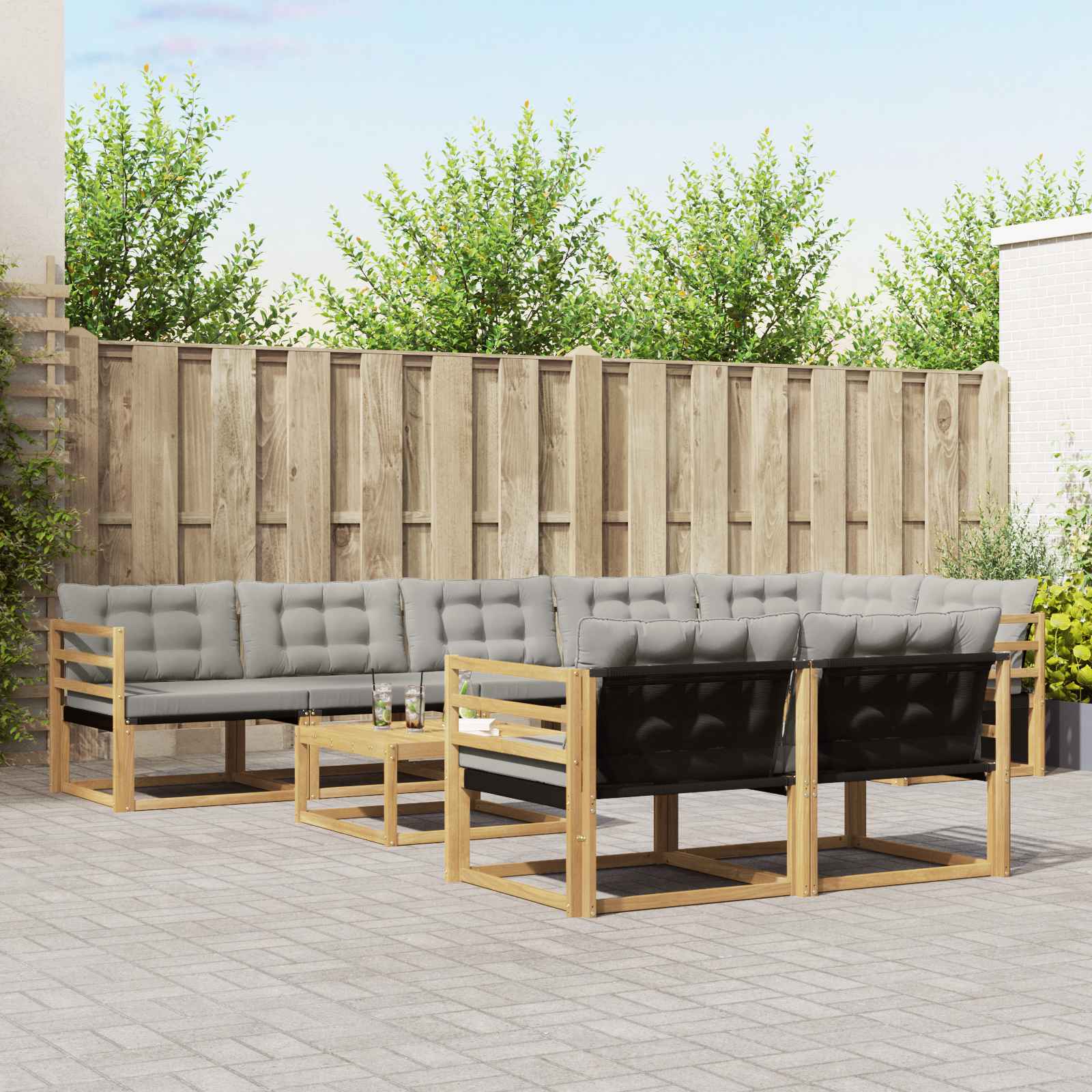 vidaXL Set de canapele de exterior 9 pcs Alb și gri deschis