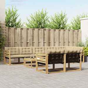 Zunanja garnitura za sedenje 9 pcs Bela in bež 79 x 79 x 37 cm