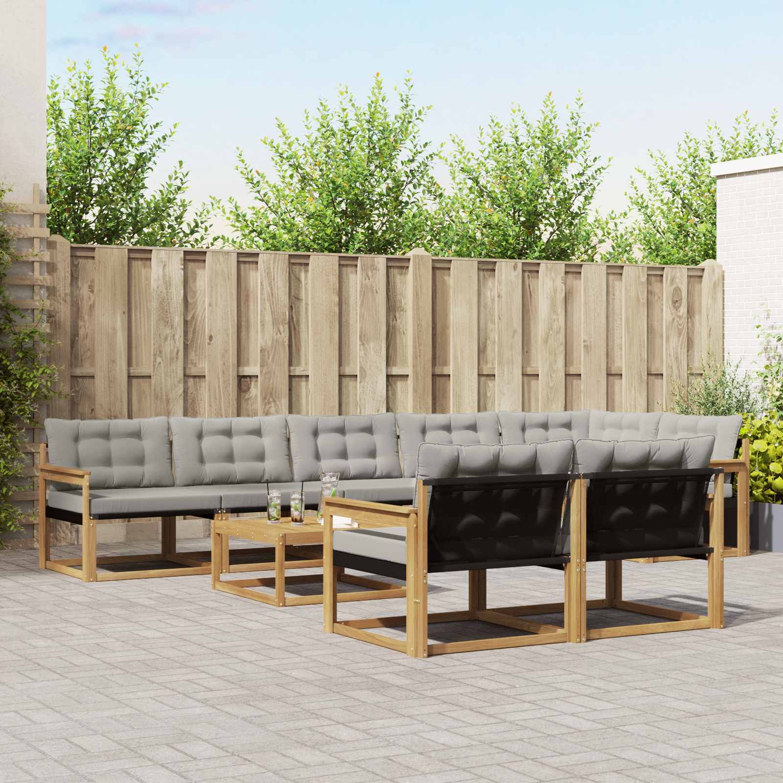 vidaXL Set de canapele de exterior 9 pcs Alb și gri deschis