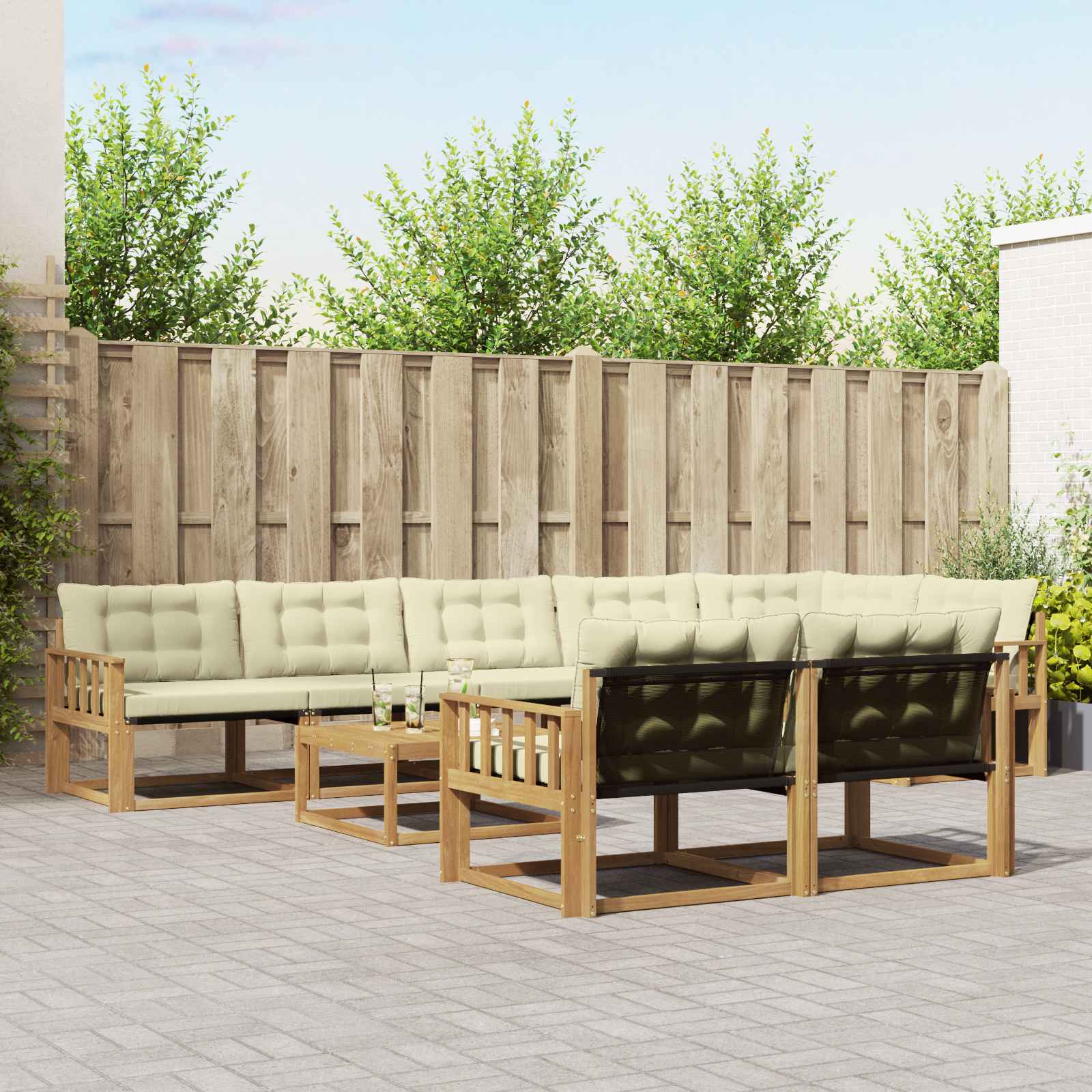 vidaXL Set de canapele de exterior 9 pcs Alb și crem 79 x 79 x 37 cm