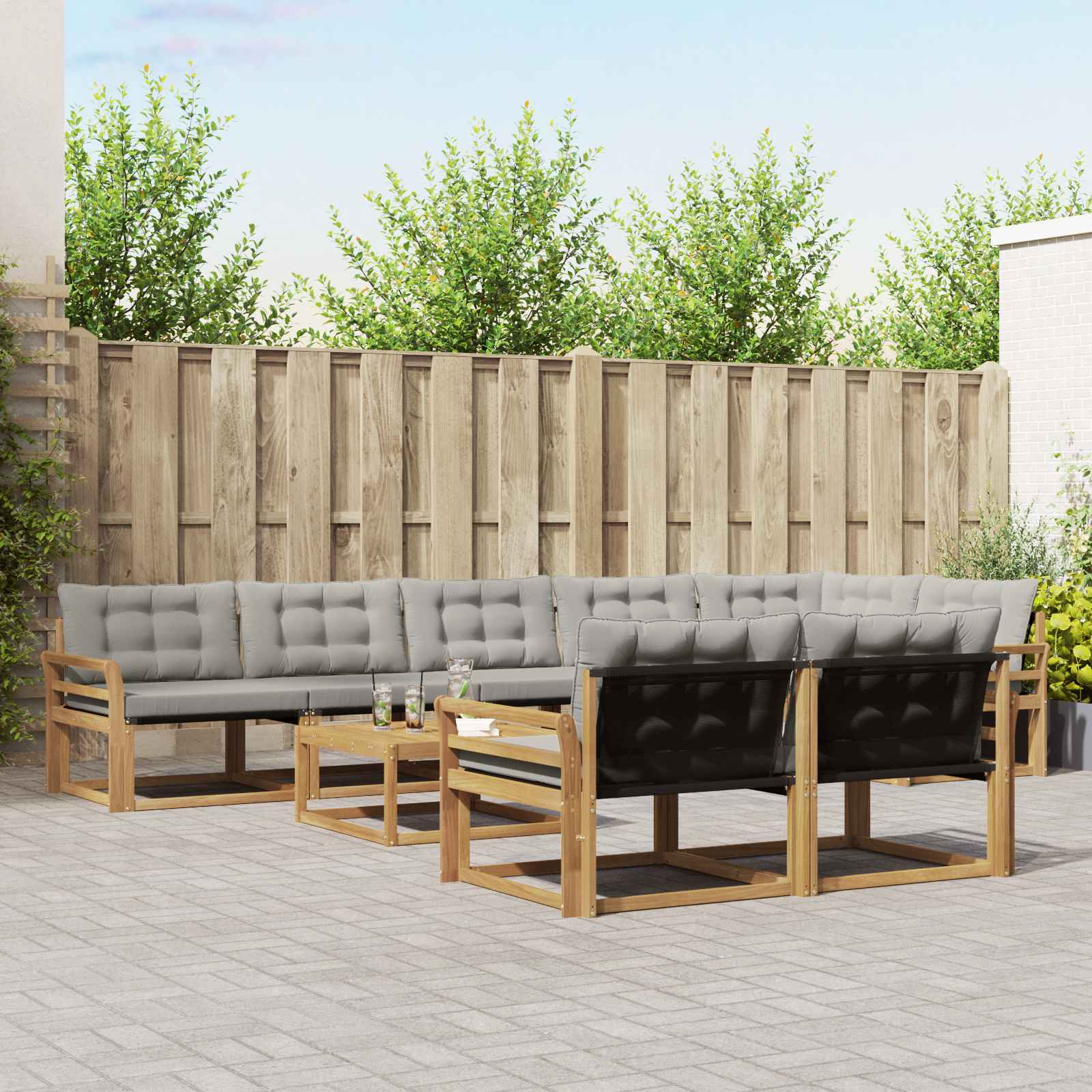 vidaXL Set de canapele de exterior 9 pcs Alb și gri deschis