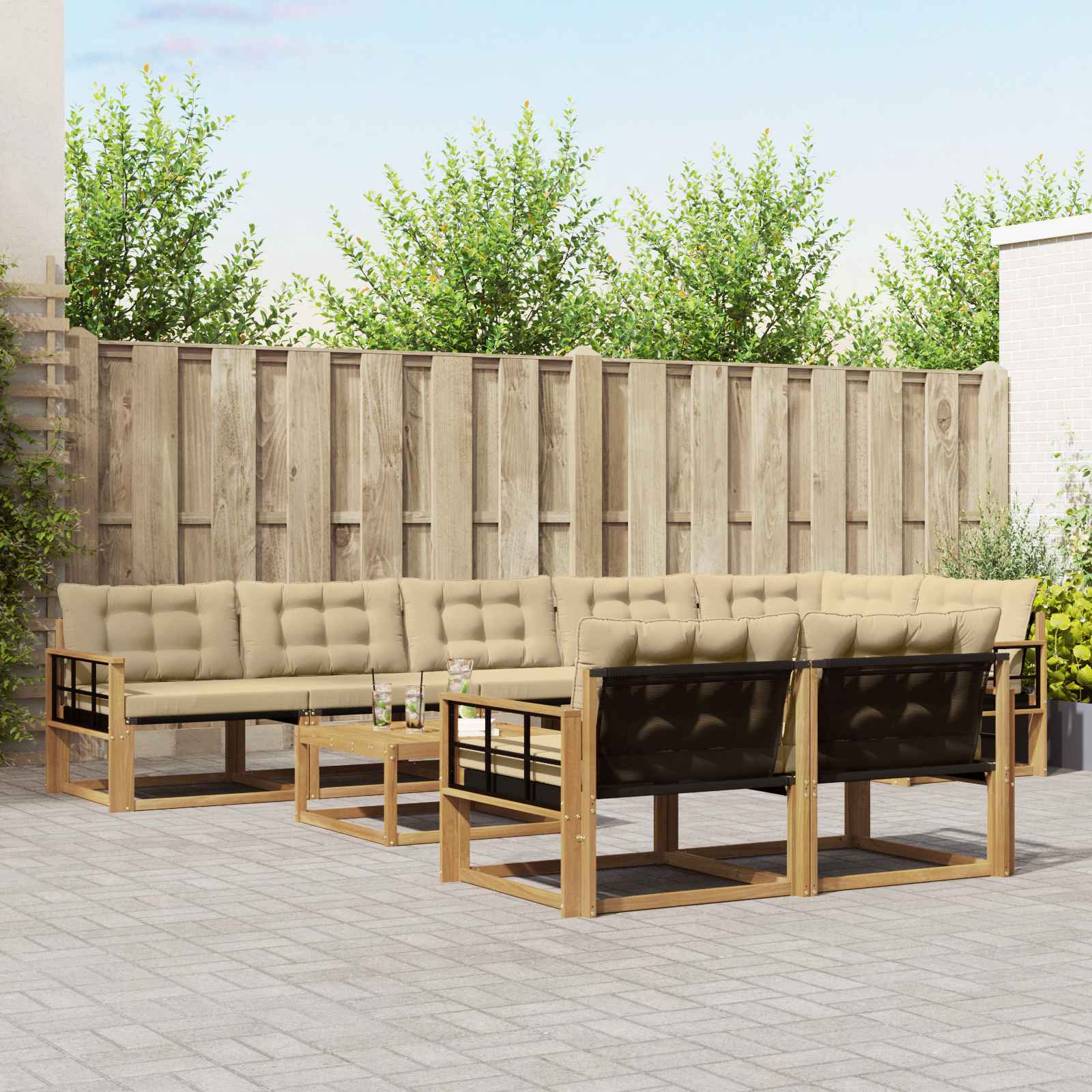 vidaXL Set de canapele de exterior 9 pcs Alb și Bej 79 x 79 x 37 cm