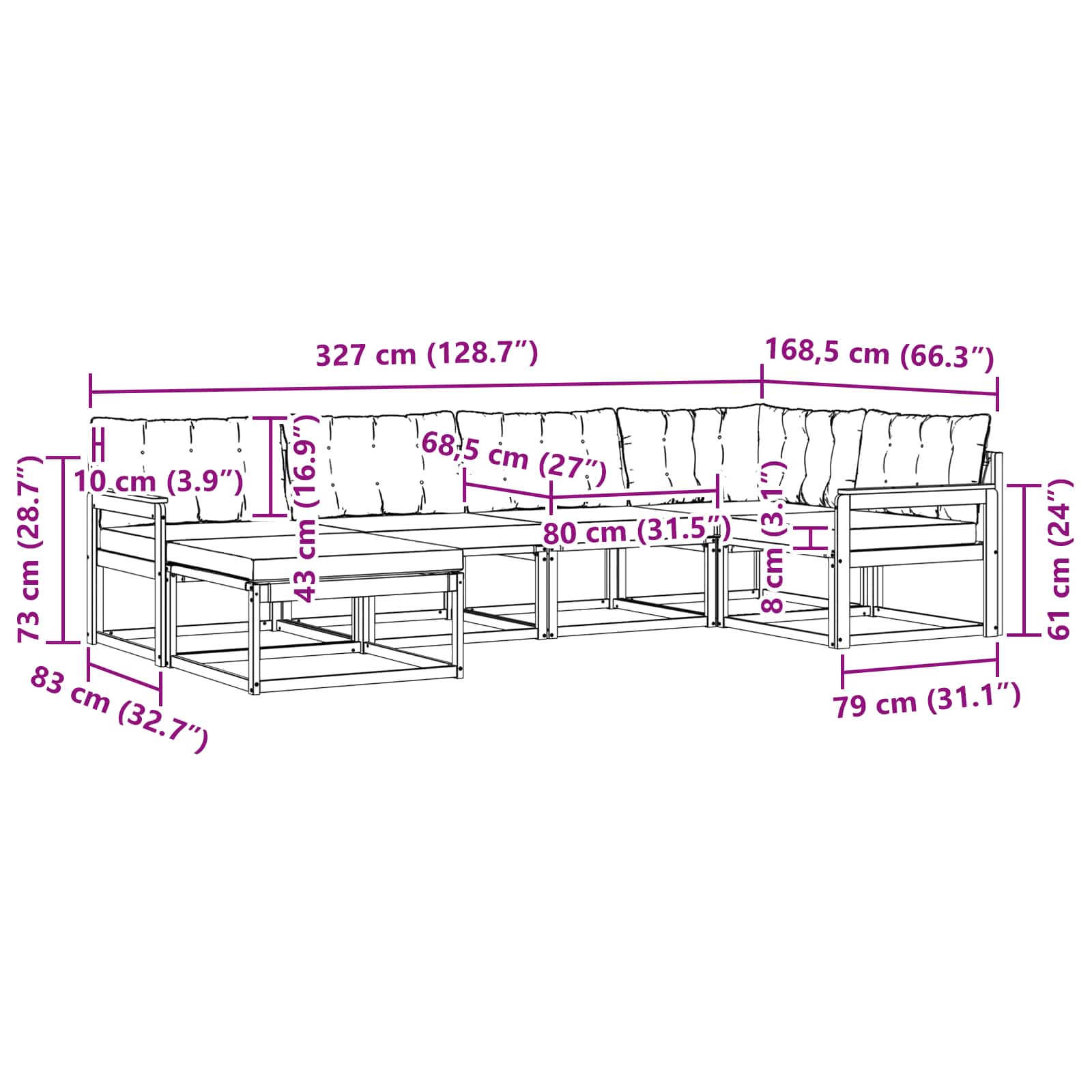 Zunanja garnitura za sedenje 6 pcs Bela in svetlo siva - slika 10