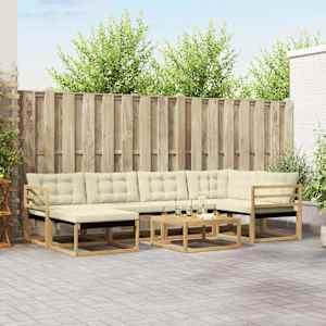 Zunanja garnitura za sedenje 7 pcs Bela in krem 79 x 79 x 37 cm