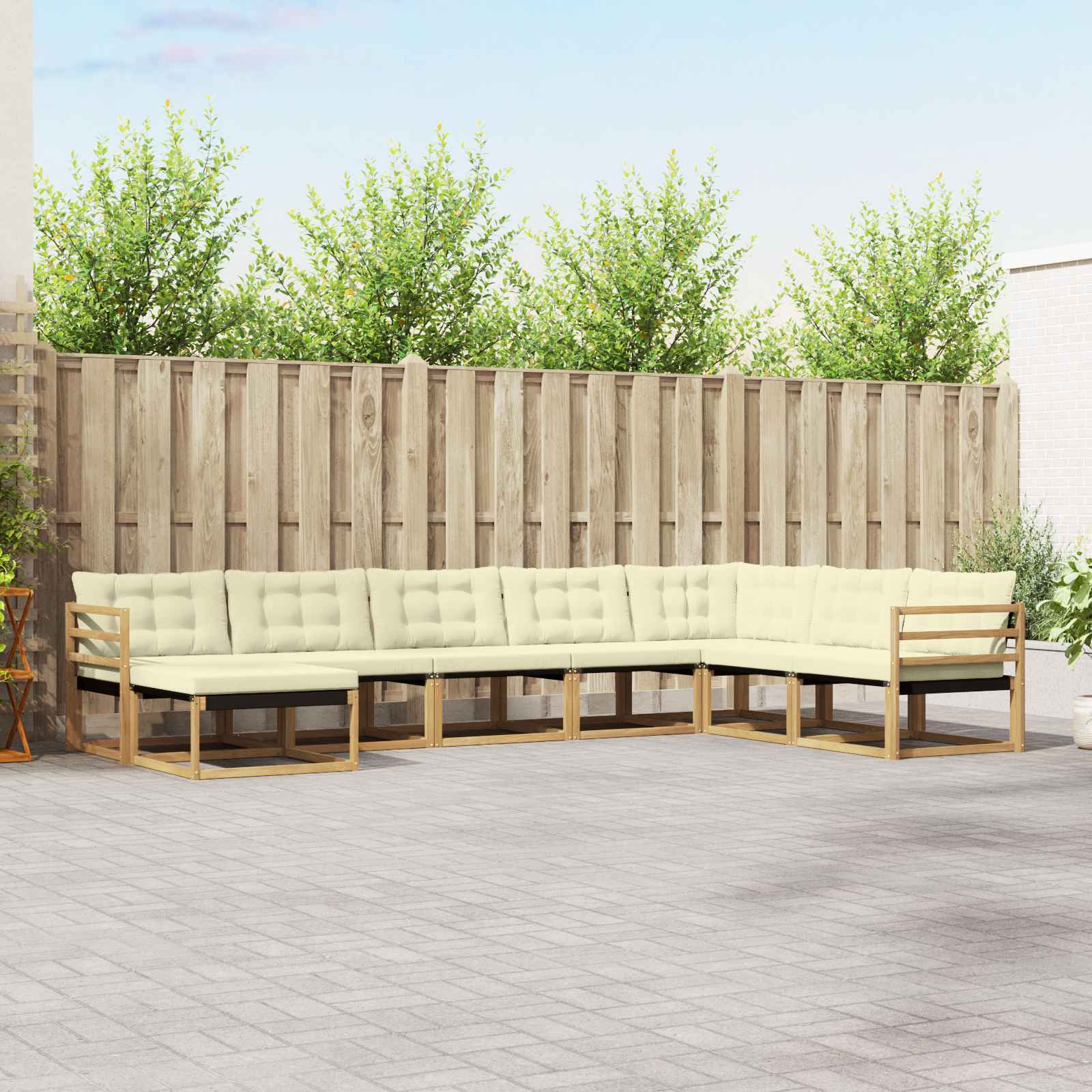 vidaXL Set de canapele de exterior cu pernă 8 pcs Alb și crem
