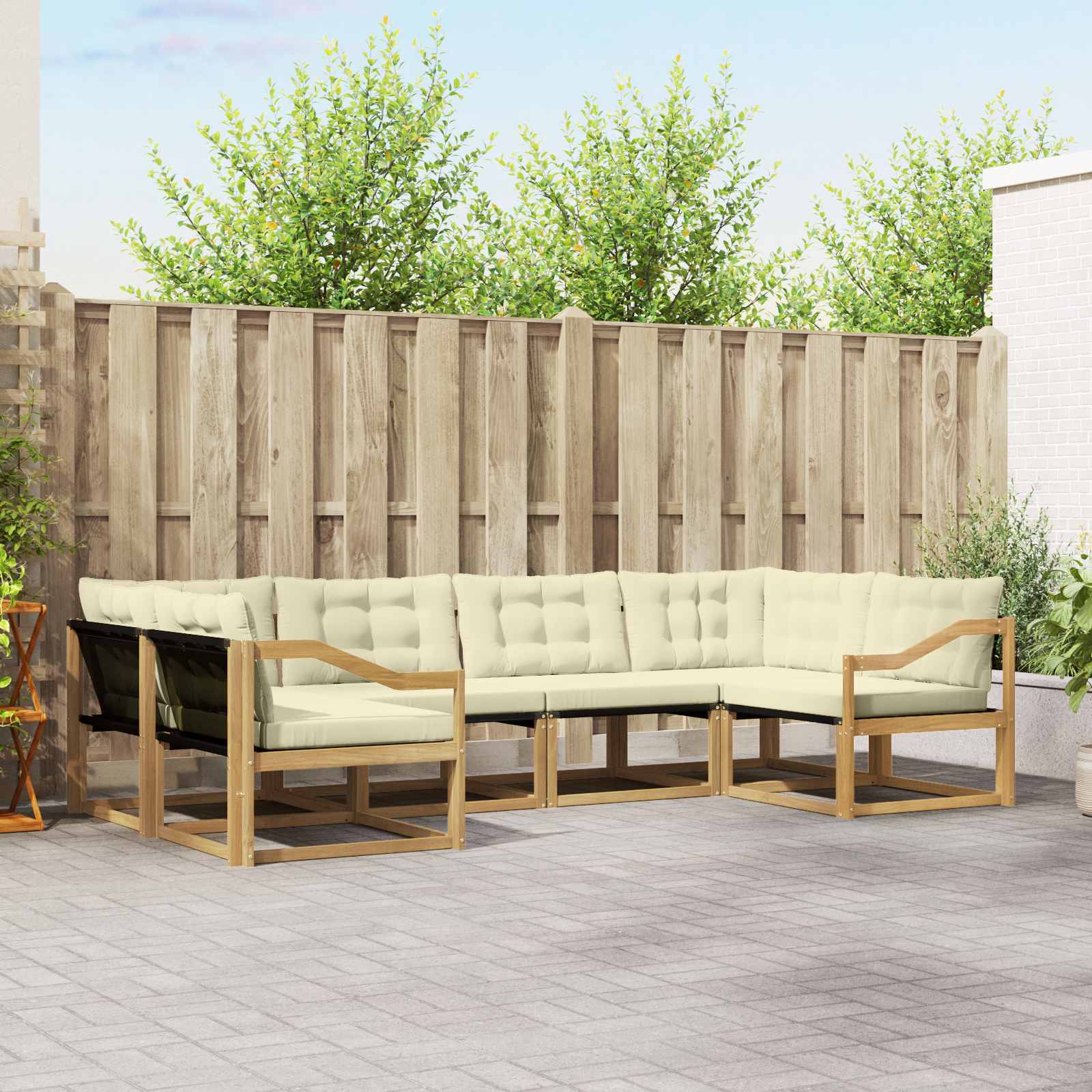 vidaXL Set de canapele de exterior cu pernă 6 pcs Alb și crem