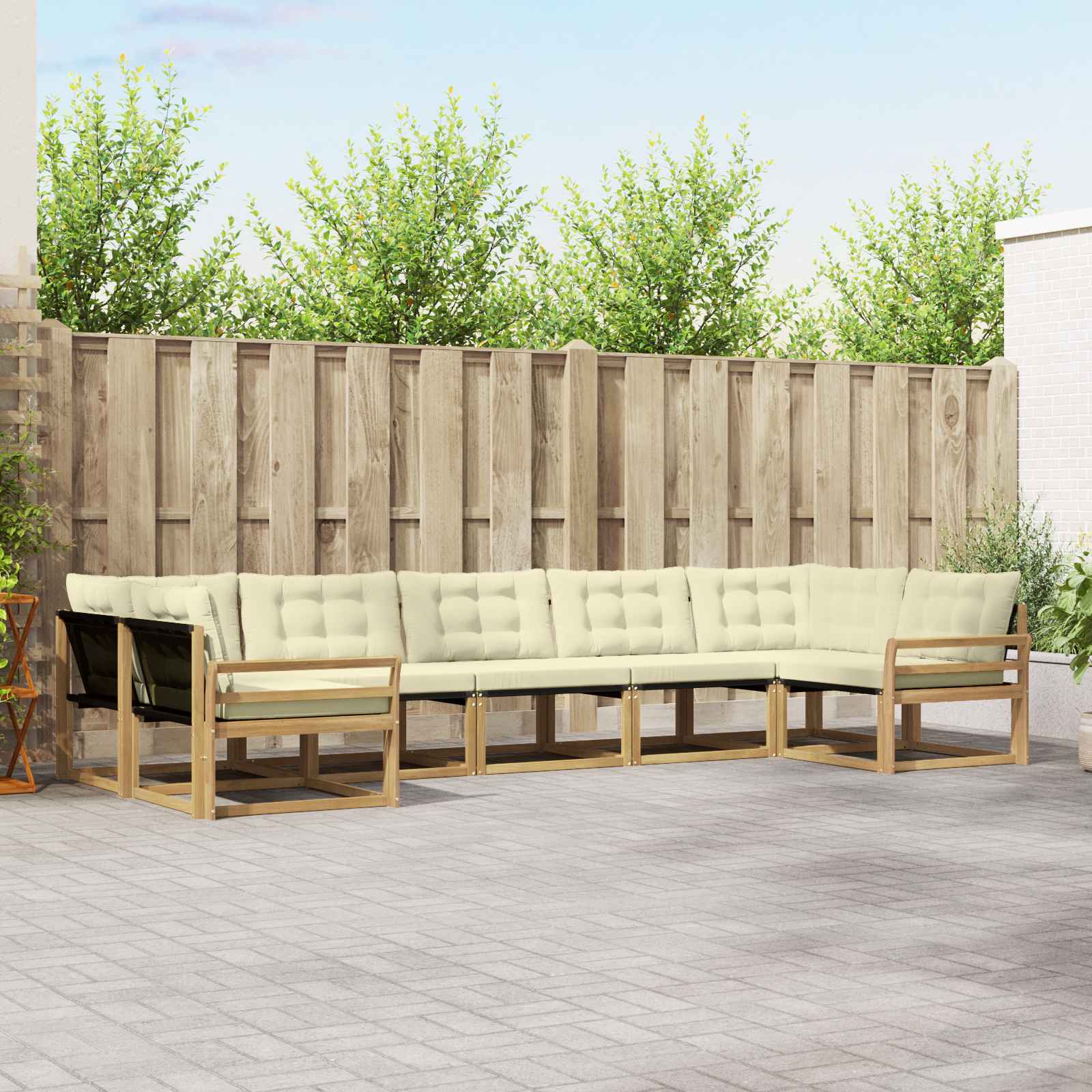 vidaXL Set de canapele de exterior cu pernă 7 pcs Alb și crem