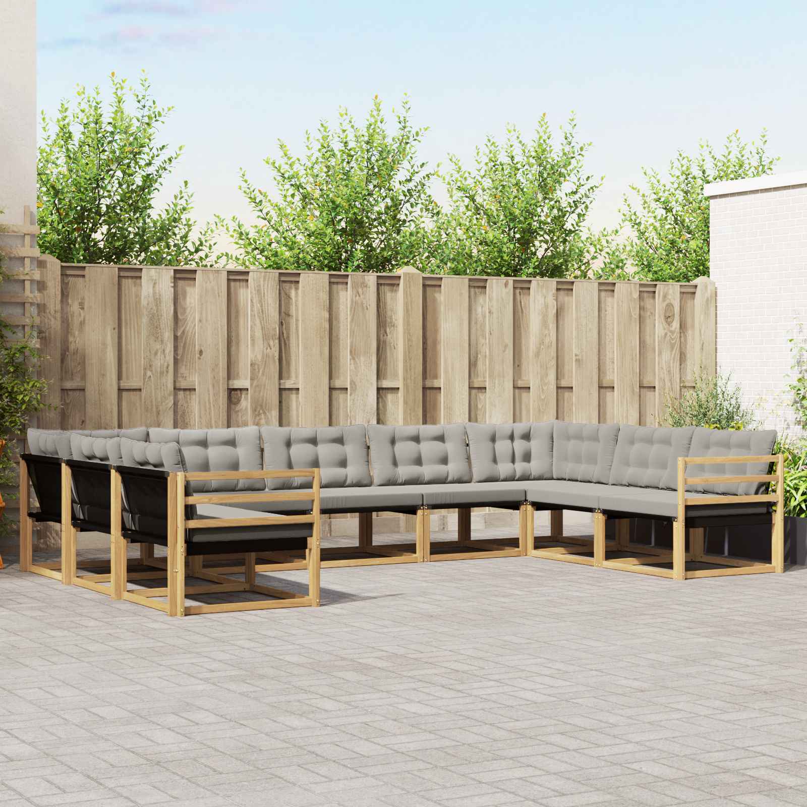 vidaXL Set de canapele de exterior cu pernă 9 pcs Alb și gri deschis
