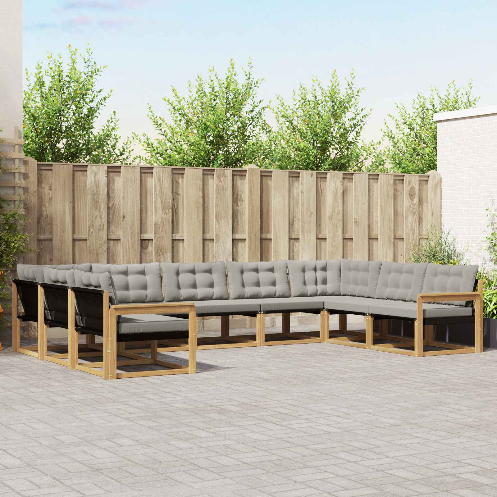 vidaXL Set de canapele de exterior cu pernă 9 pcs Alb și gri deschis